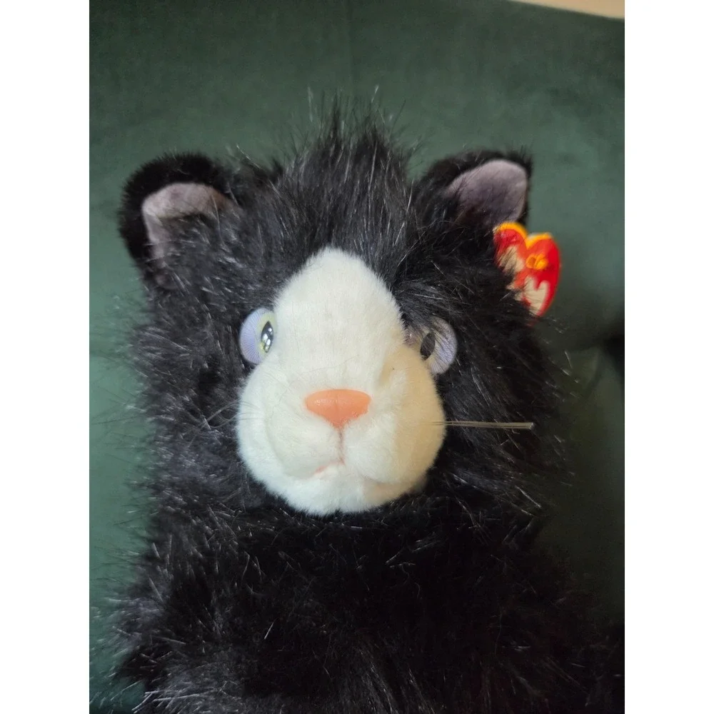 TY Classic Shadow Black White Tuxedo Cat Plush Stuffed Animal Sitting 1999